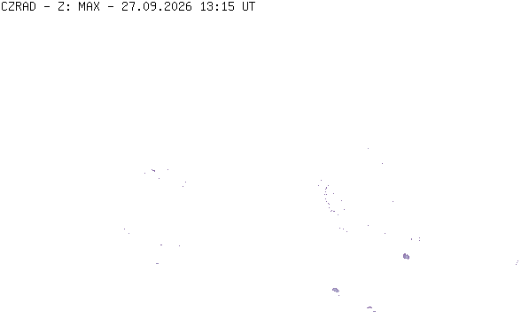 Meteoradar - aktuální srážky 2026-09-27 15:15:00