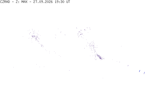 Meteoradar - aktuální srážky 2026-09-27 21:30:00