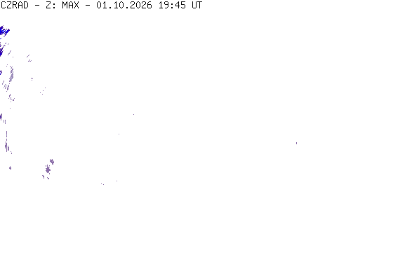 Meteoradar - aktuální srážky 2026-10-01 21:45:00
