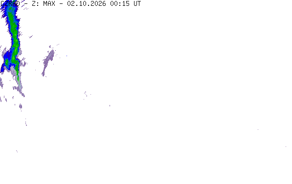 Meteoradar - aktuální srážky 2026-10-02 02:15:00