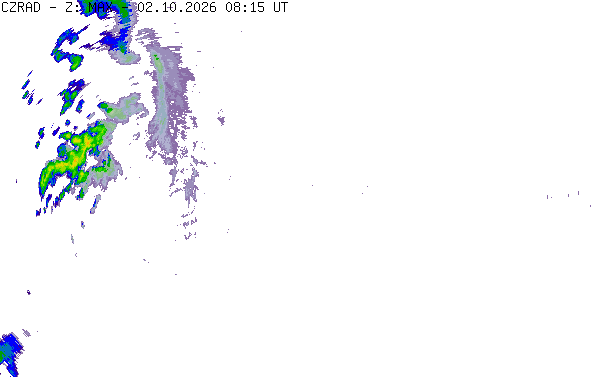 Meteoradar - aktuální srážky 2026-10-02 10:15:00